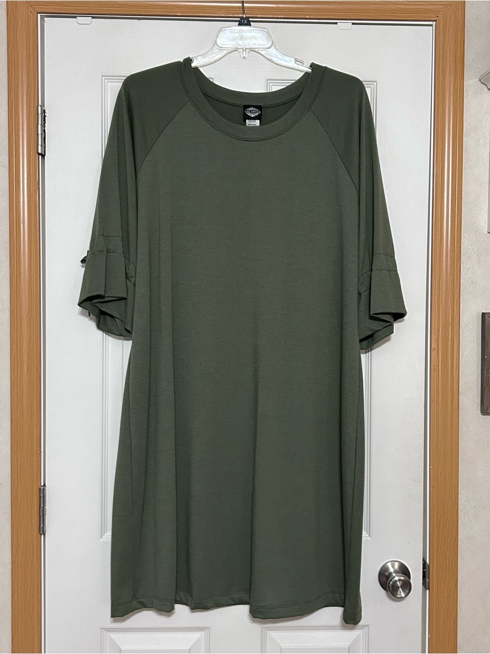 Olive Green Dress with Bow Detail Sleeves